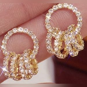 Gold 925 Silver Filled Cubic Zirconia Drop Earrings - New
